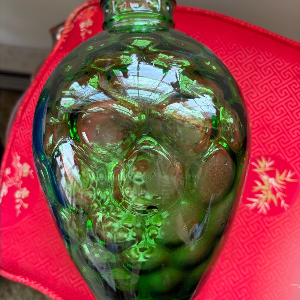 Vintage MCM Wheatonware Emerald Green Honeycomb Glass Decanter With Lid - Picture 2 of 4